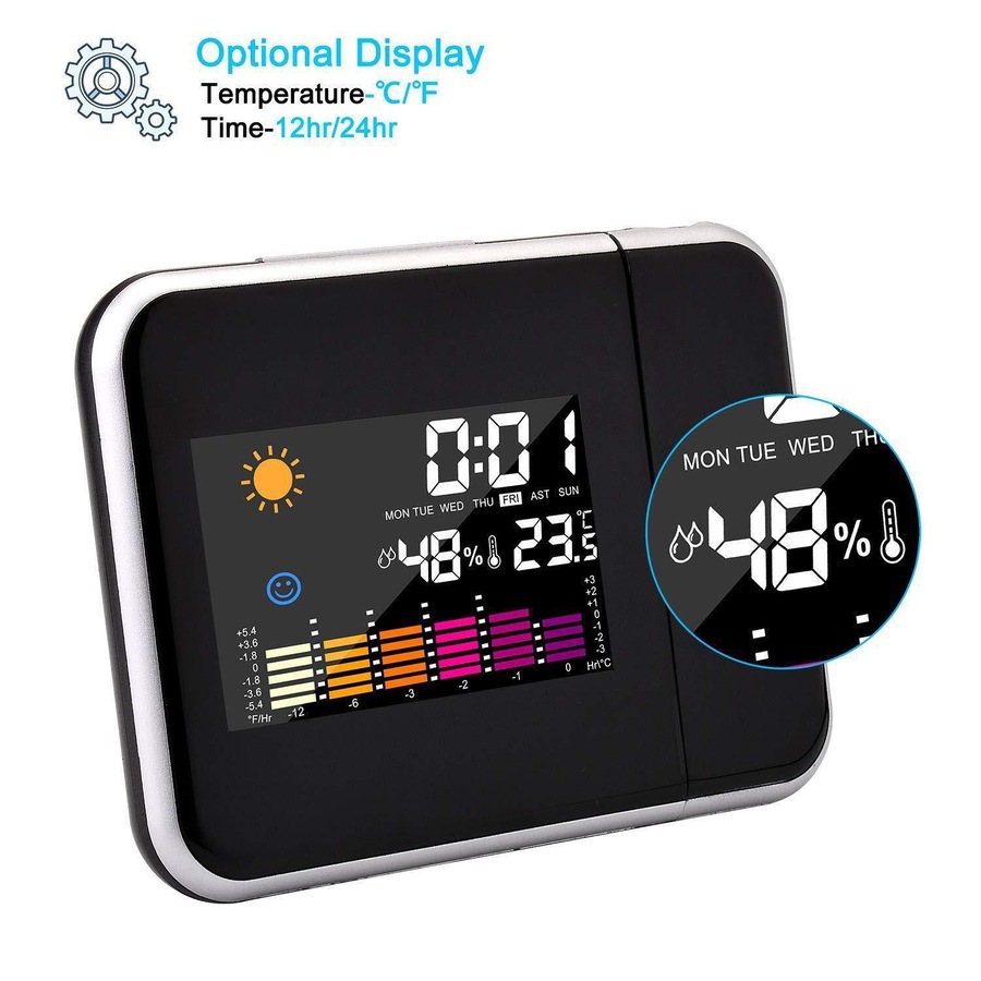 Smart Digital LED Projection Alarm Clock Temperature Time Projector LCD Display