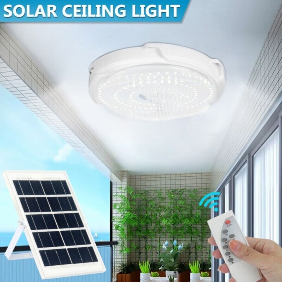 Solar Powered LED Ceiling Light 24/28/32cm Bedroom Garden Garage Shed Tent Lamp