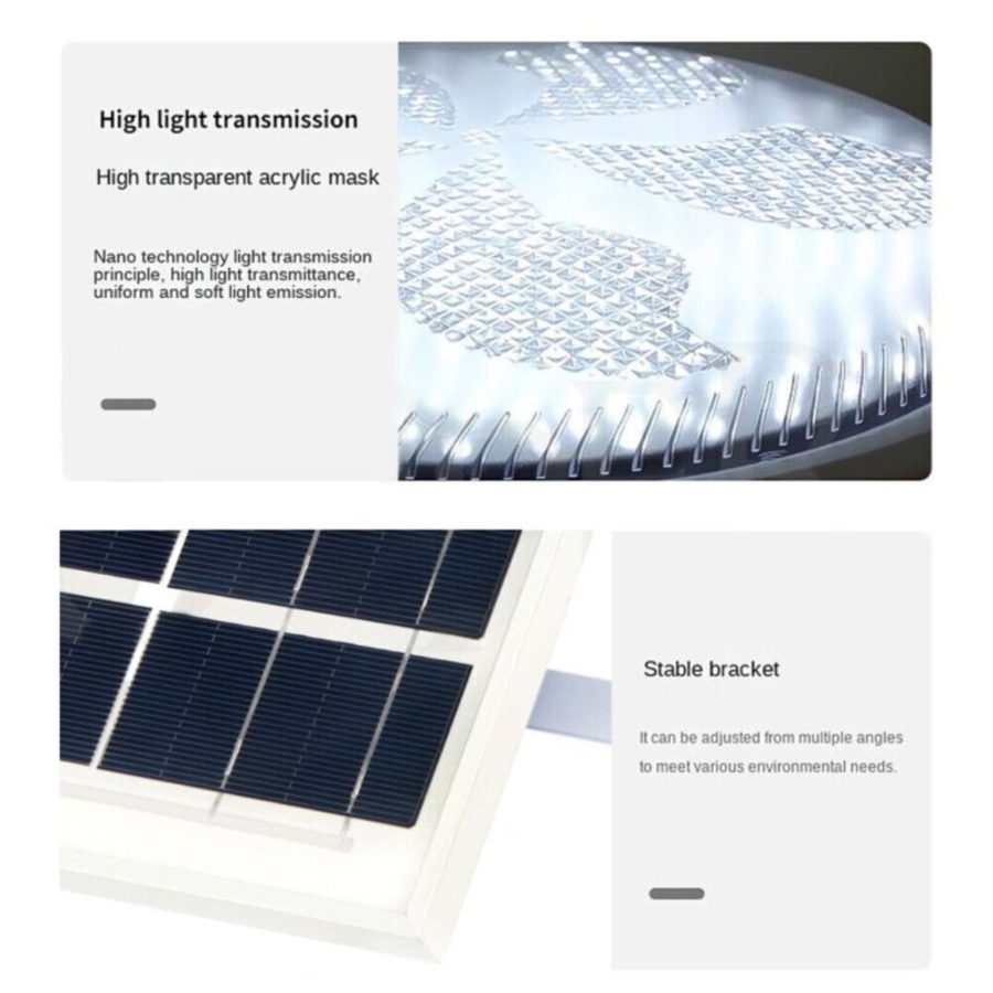 Solar Powered LED Ceiling Light 24/28/32cm Bedroom Garden Garage Shed Tent Lamp