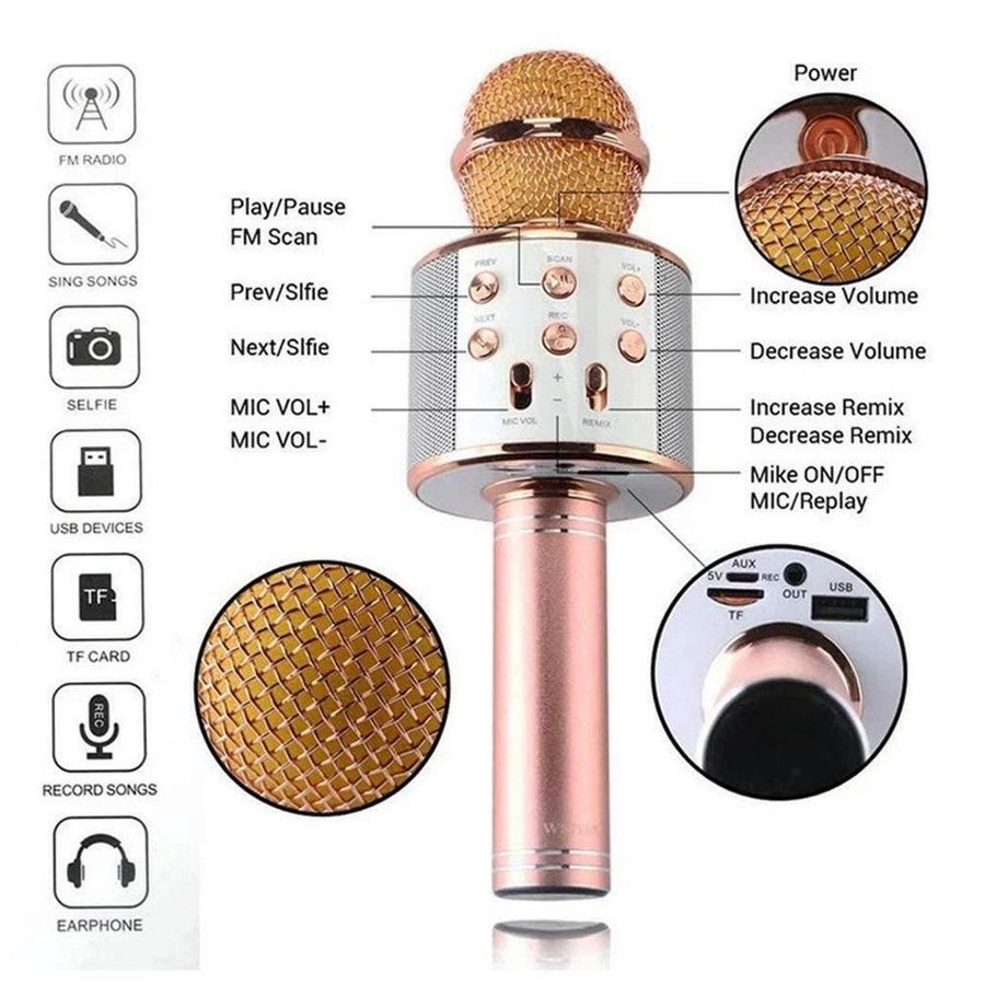 Wireless Microphone Speaker Bluetooth KTV Karaoke gold