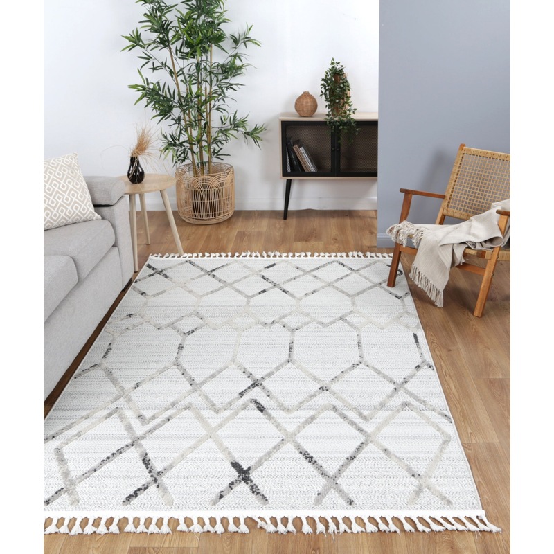 Buy Aresa Cream Grey Diamond Rug MyDeal