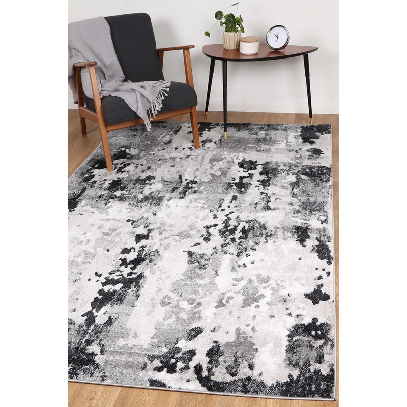 Buy Ermina Modern Abstract Grey Black Rug MyDeal