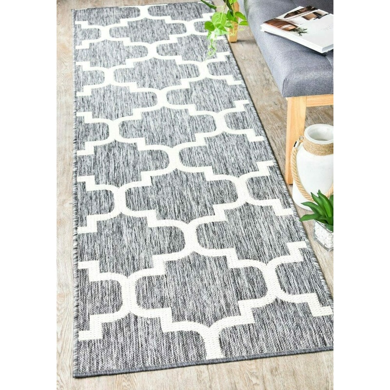 Buy Long Island Trellis Light Grey beige Runner Rug MyDeal