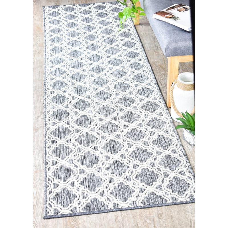 Buy Long Island Trellis Light Grey Runner Rug MyDeal