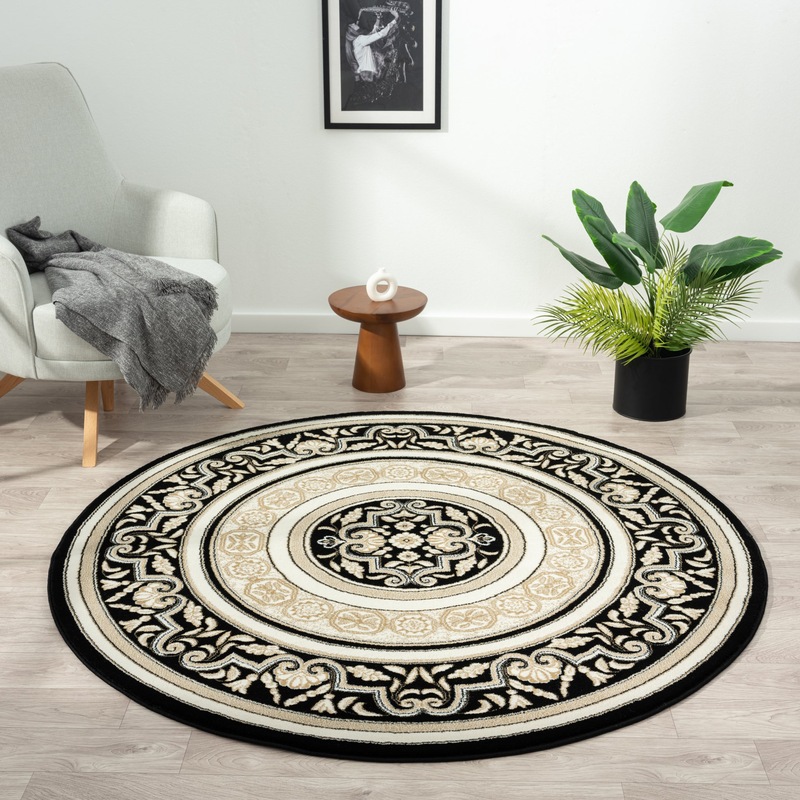 Buy Royal King Black Cream Round Rug MyDeal