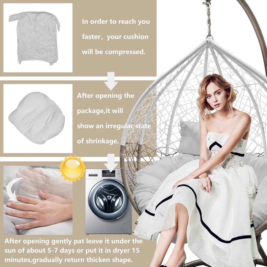 110x110CM Hanging Egg Chair Cushion Replacement for Outdoor Swing Chairs - Washable Beige/Grey Patio Furniture Cushion