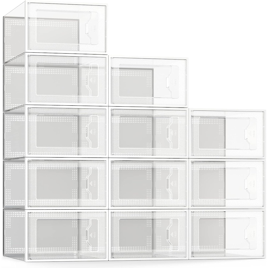 12 Pack Shoe Storage Box - Clear Stackable Organizer for Closet