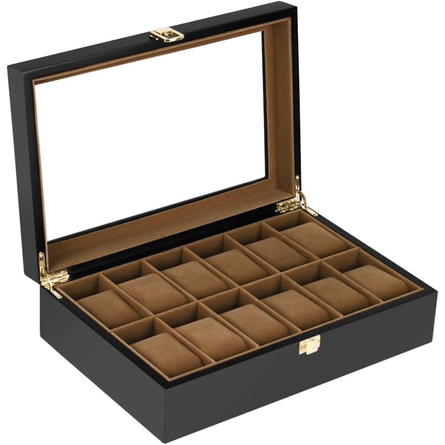 12 Slot Men Watch Box Wood Display