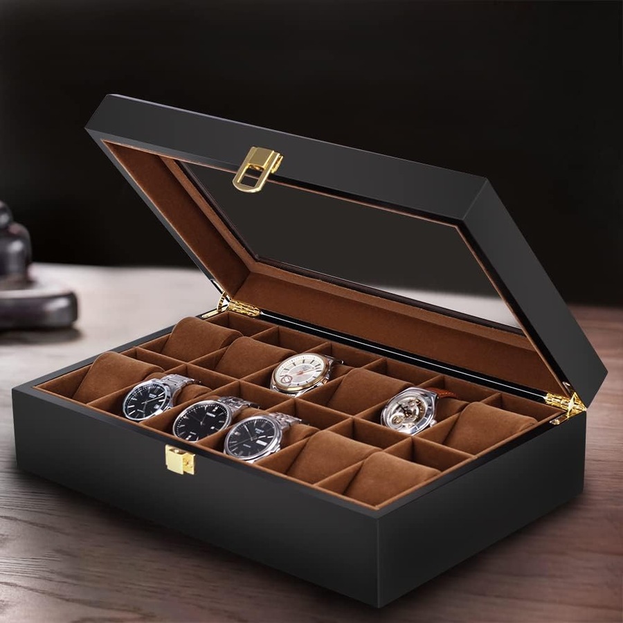 12 Slot Men Watch Box Wood Display