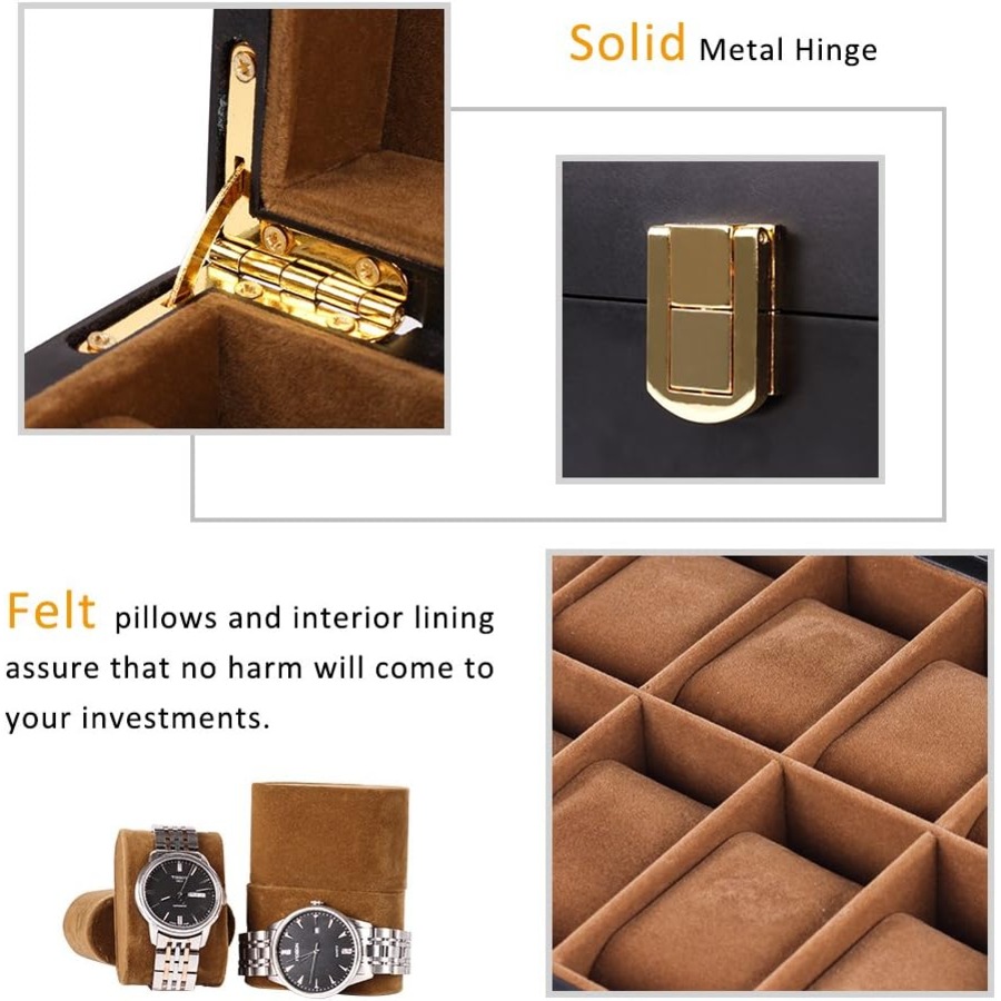 12 Slot Men Watch Box Wood Display