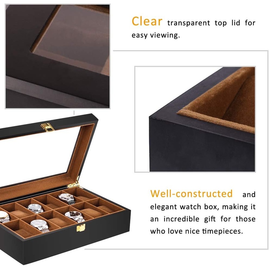 12 Slot Men Watch Box Wood Display
