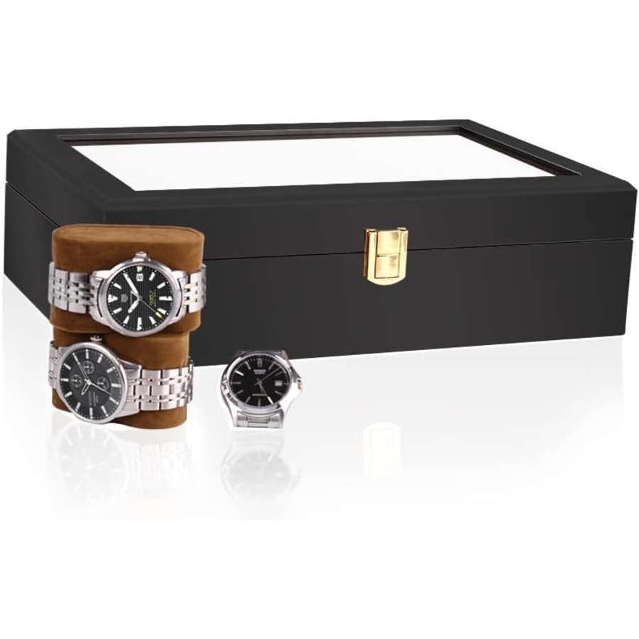 12 Slot Men Watch Box Wood Display
