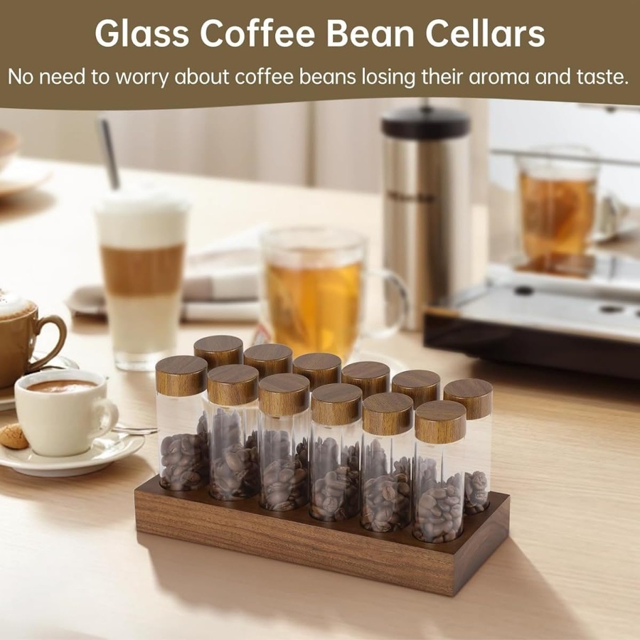 Buy 12pcs Single Dose Coffee Bean Storage Tubes with Wooden Base ...