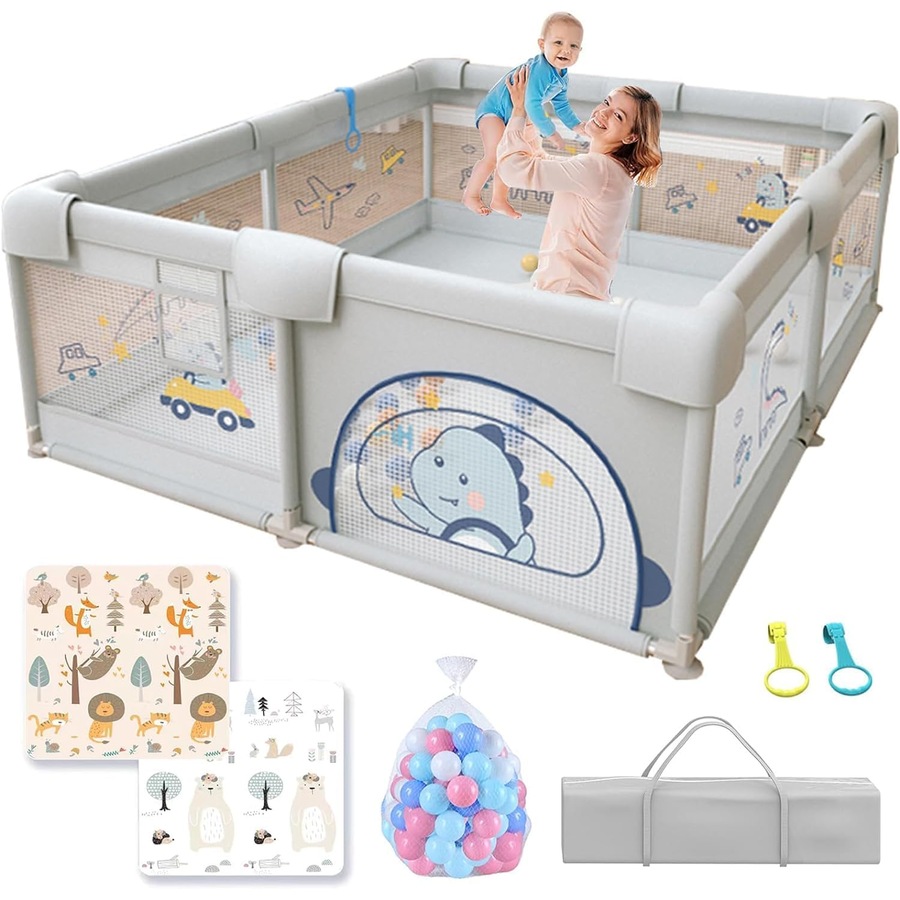 180x200cm Baby Playpen with Mat - Non-Slip, Portable Play Area
