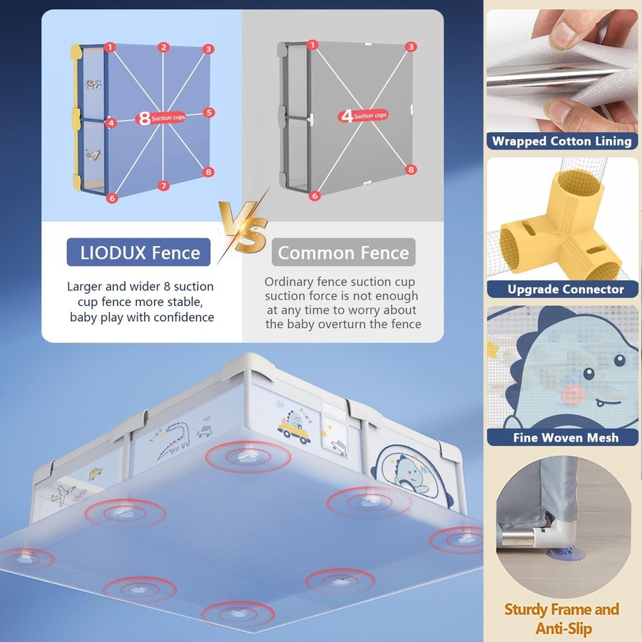 180x200cm Baby Playpen with Mat - Non-Slip, Portable Play Area