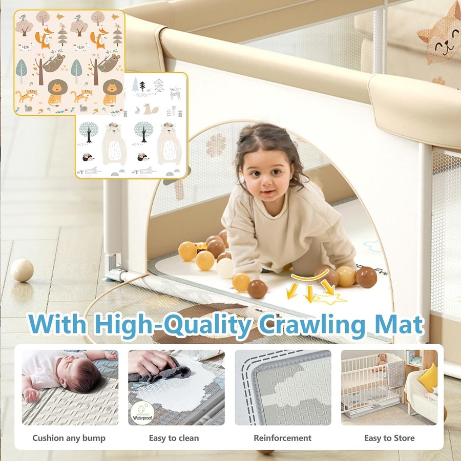 180x200cm Baby Playpen with Mat - Non-Slip, Portable Play Area