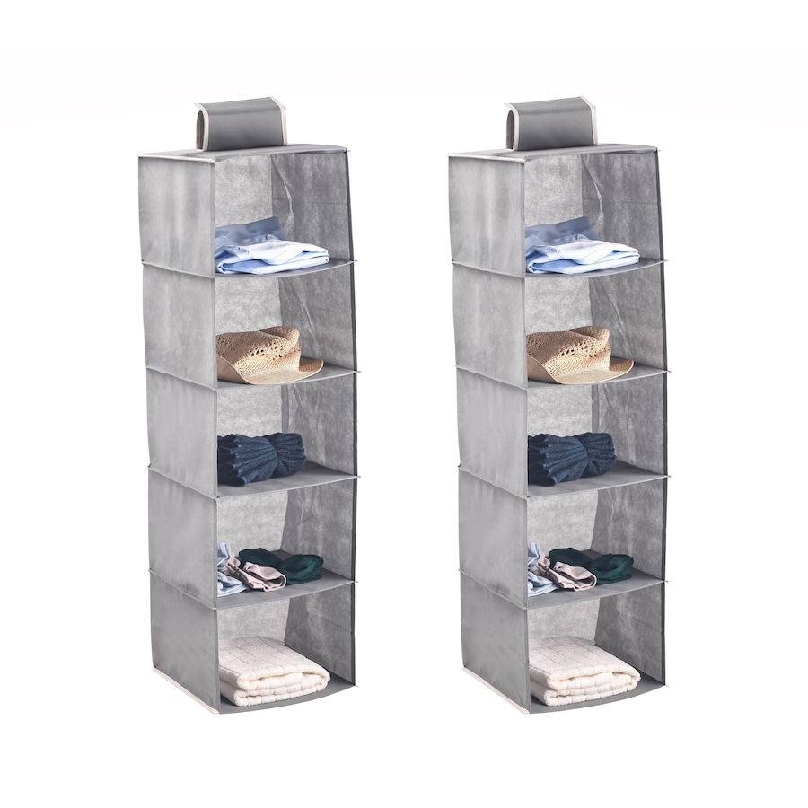 2 Pack 5-Tier Shelf Hanging Closet Organizer and Storage for Clothes (Grey)