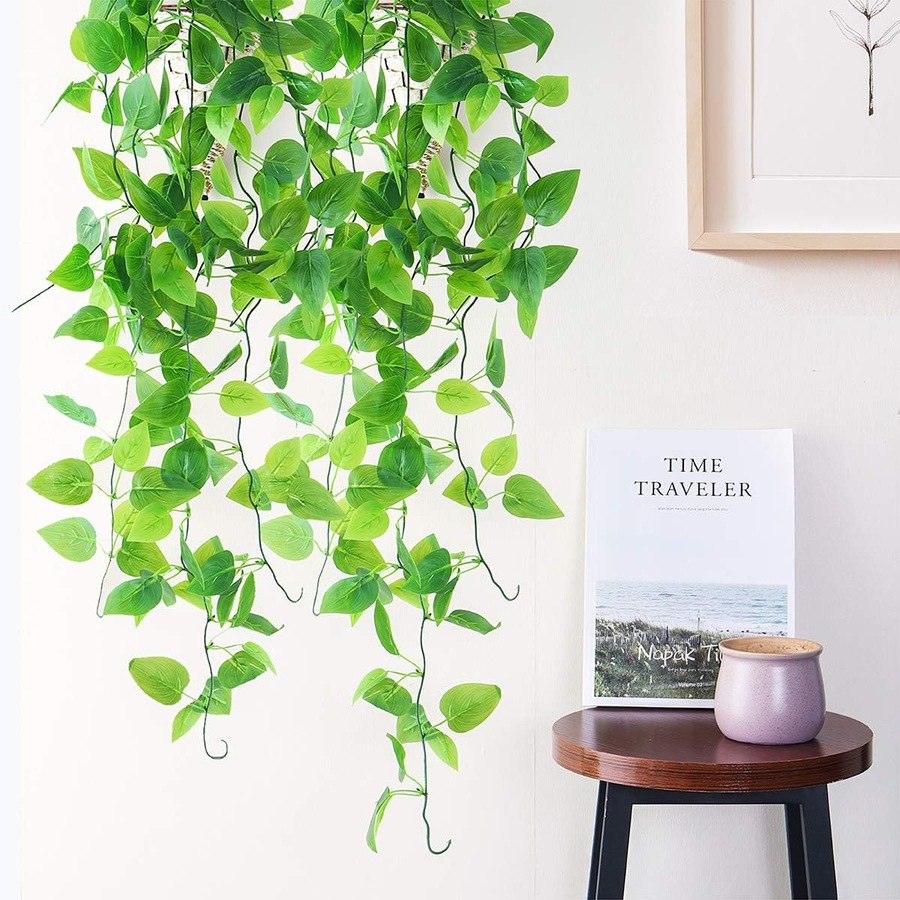 2-Pack Artificial Hanging Plants Indoor with Baskets - 3.28ft Fake Ivy Vines in Pots for Home Decor
