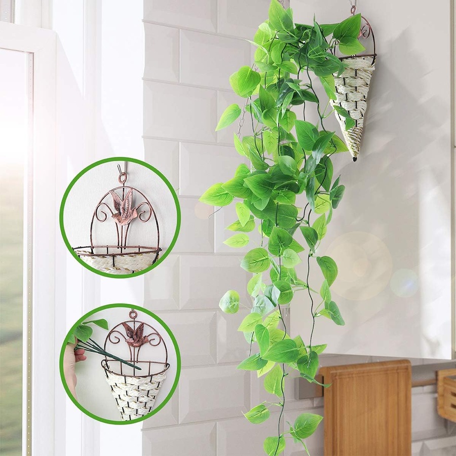 2-Pack Artificial Hanging Plants Indoor with Baskets - 3.28ft Fake Ivy Vines in Pots for Home Decor