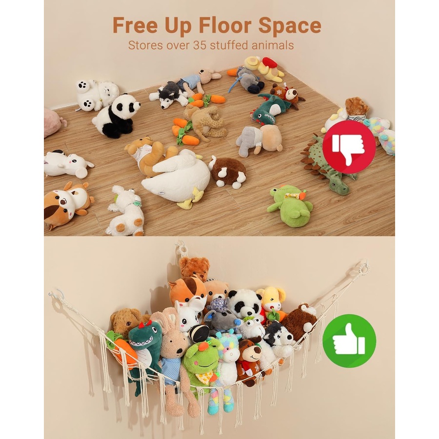 2 Pack Boho Toy Hammock for Stuffed Animals and Nursery Organization