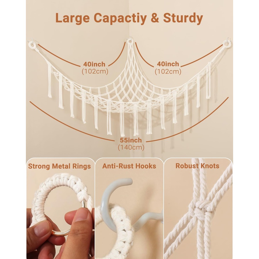 2 Pack Boho Toy Hammock for Stuffed Animals and Nursery Organization