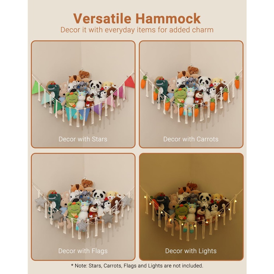 2 Pack Boho Toy Hammock for Stuffed Animals and Nursery Organization