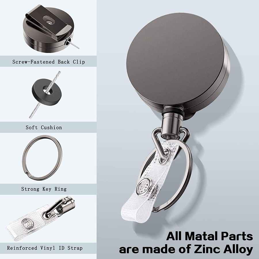 2 Pack Metal Heavy Duty Retractable Badge Holders Reel Carabiner Keychain ID Card Holders