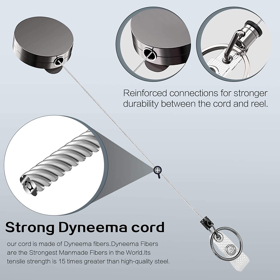 2 Pack Metal Heavy Duty Retractable Badge Holders Reel Carabiner Keychain ID Card Holders