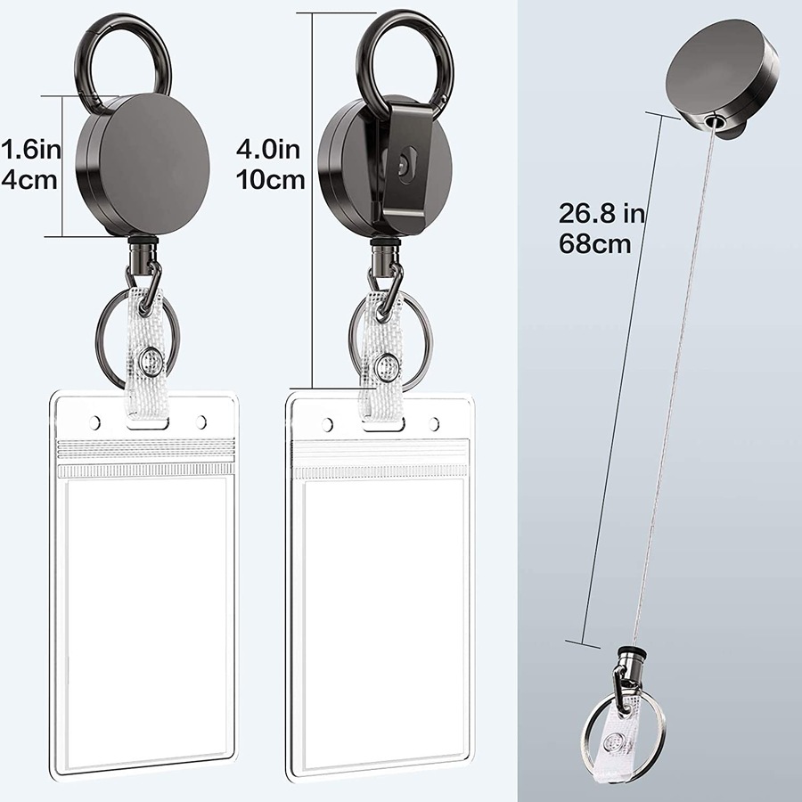 2 Pack Metal Heavy Duty Retractable Badge Holders Reel Carabiner Keychain ID Card Holders