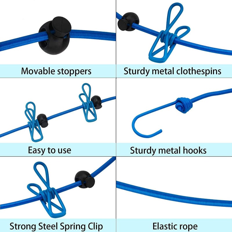 Elastic Rope with Hooks & 12 Clothespins