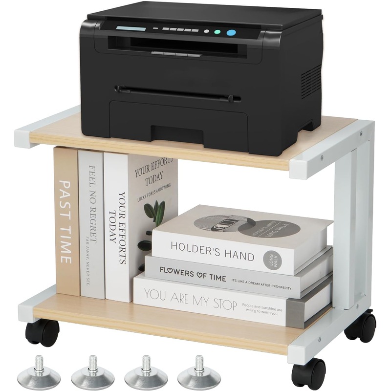 Buy 2 Tier Desktop Printer Stand with Wheels and Storage Shelves