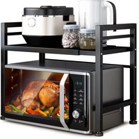 2-Tier Microwave Rack with 6 Hooks for Countertop Storage