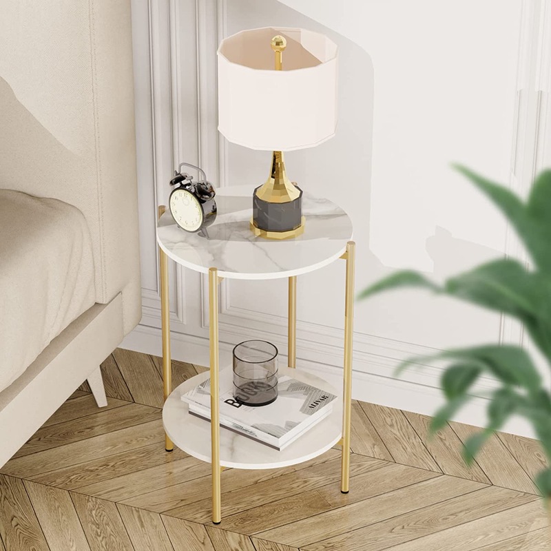 Buy 2 Tier Round Bedside table, Marble (Gold) MyDeal