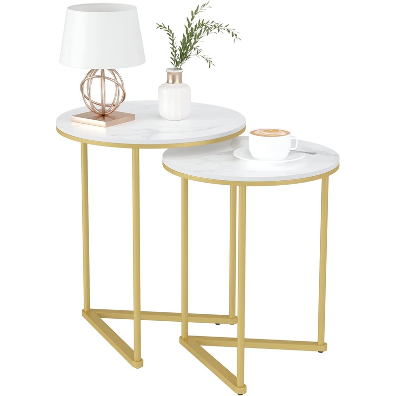 Buy 2 x Nesting bedside tables, Marble (Gold) MyDeal