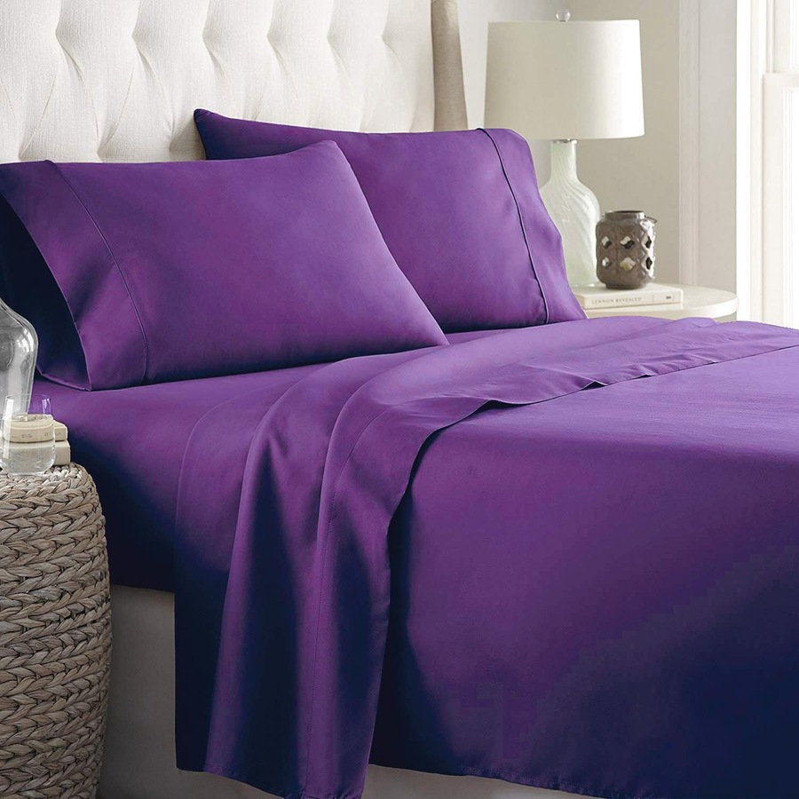 2000TC Ultra-Soft AU Size 4 Pieces Flat Fitted Bed Sheet Set, Super King Size Purple, Luxury Bedding, Breathable Deep Pocket, Wrinkle and Fade Resistant