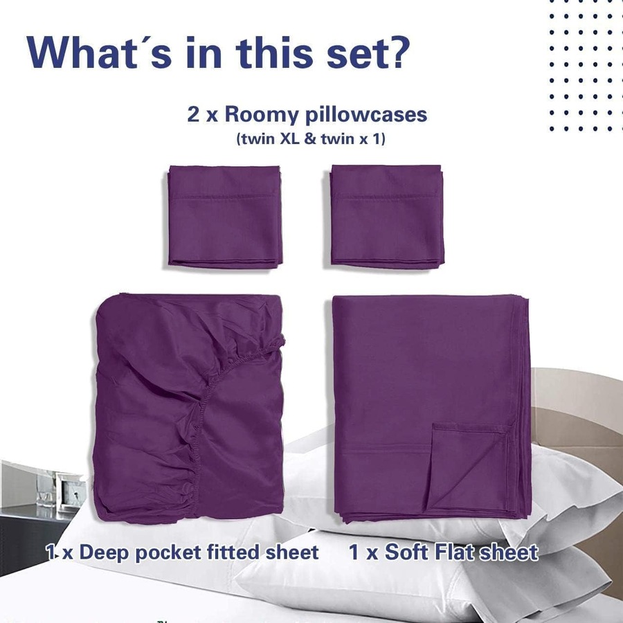 2000TC Ultra-Soft AU Size 4 Pieces Flat Fitted Bed Sheet Set, Super King Size Purple, Luxury Bedding, Breathable Deep Pocket, Wrinkle and Fade Resistant