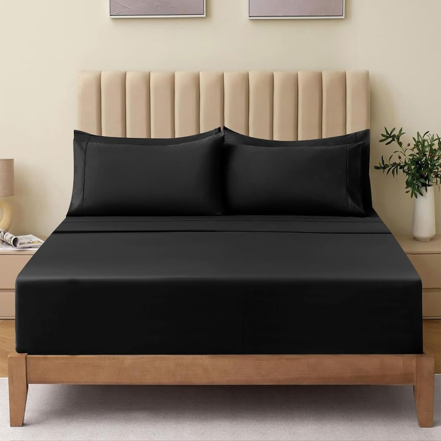 2000TC Ultra Soft Hotel Comfort Super King Sheet Set - 3 Pieces, Deep Pocket Fitted Sheet & 2 Pillow Cases (Black)
