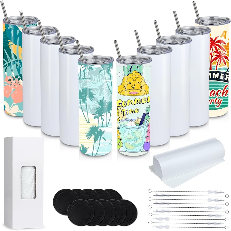 20oz Sublimation Tumblers 10 Pack Bulk Set with Lids & Straws