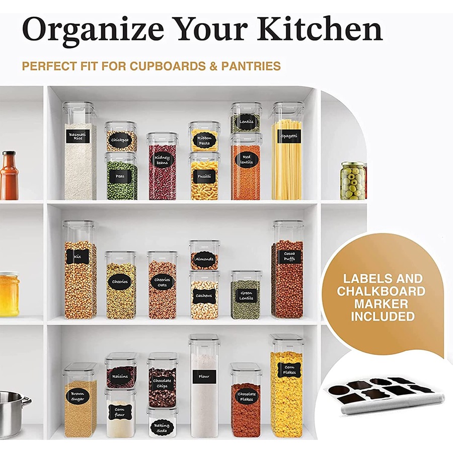 24 Pack Airtight Pantry Storage Containers Set for Kitchen Food Pantry Organization
