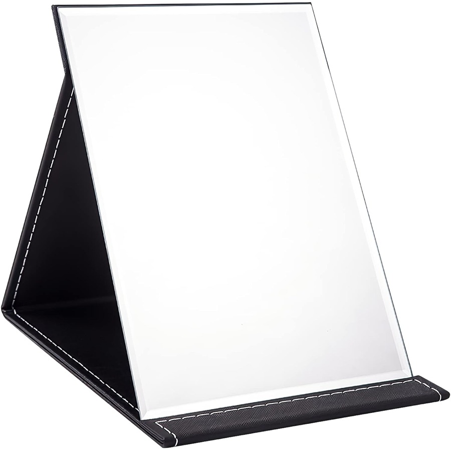 25x18 cm Foldable Makeup Mirror - Super HD Portable Adjustable Black Vanity Mirror with Stand for Travel