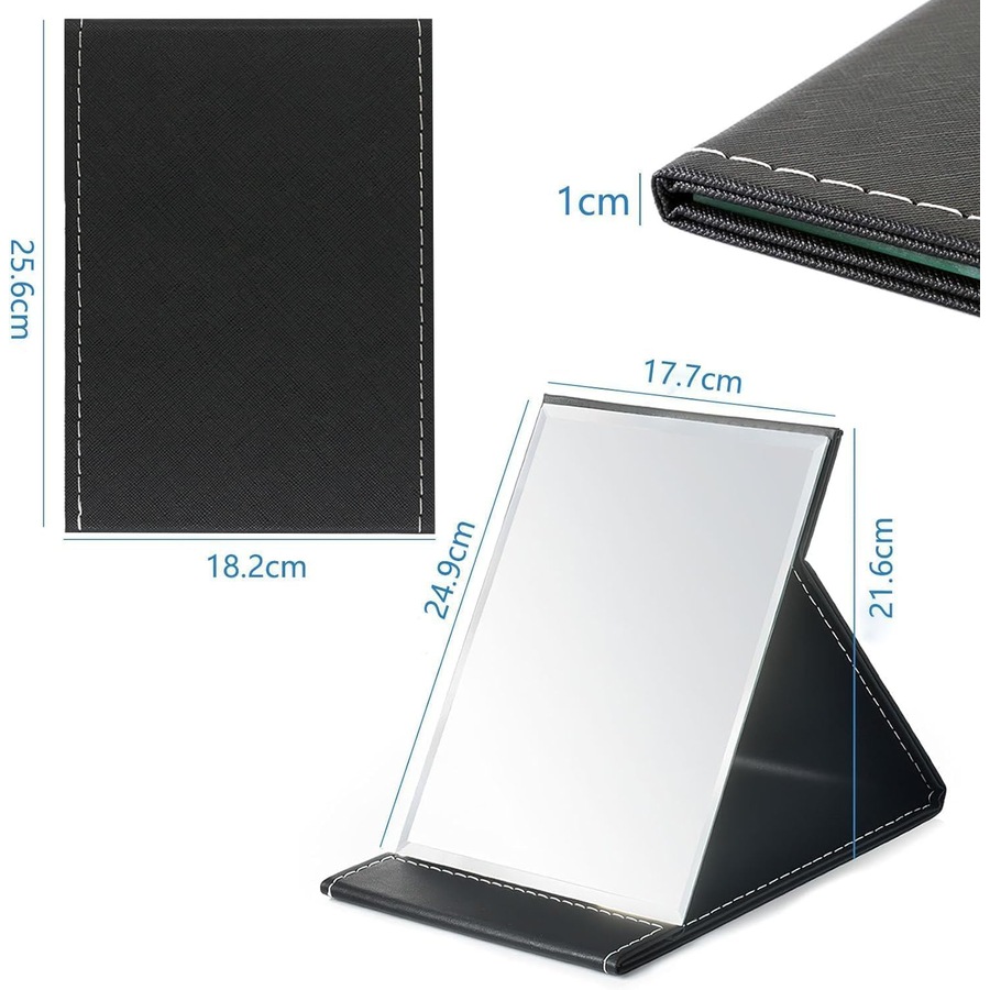 25x18 cm Foldable Makeup Mirror - Super HD Portable Adjustable Black Vanity Mirror with Stand for Travel