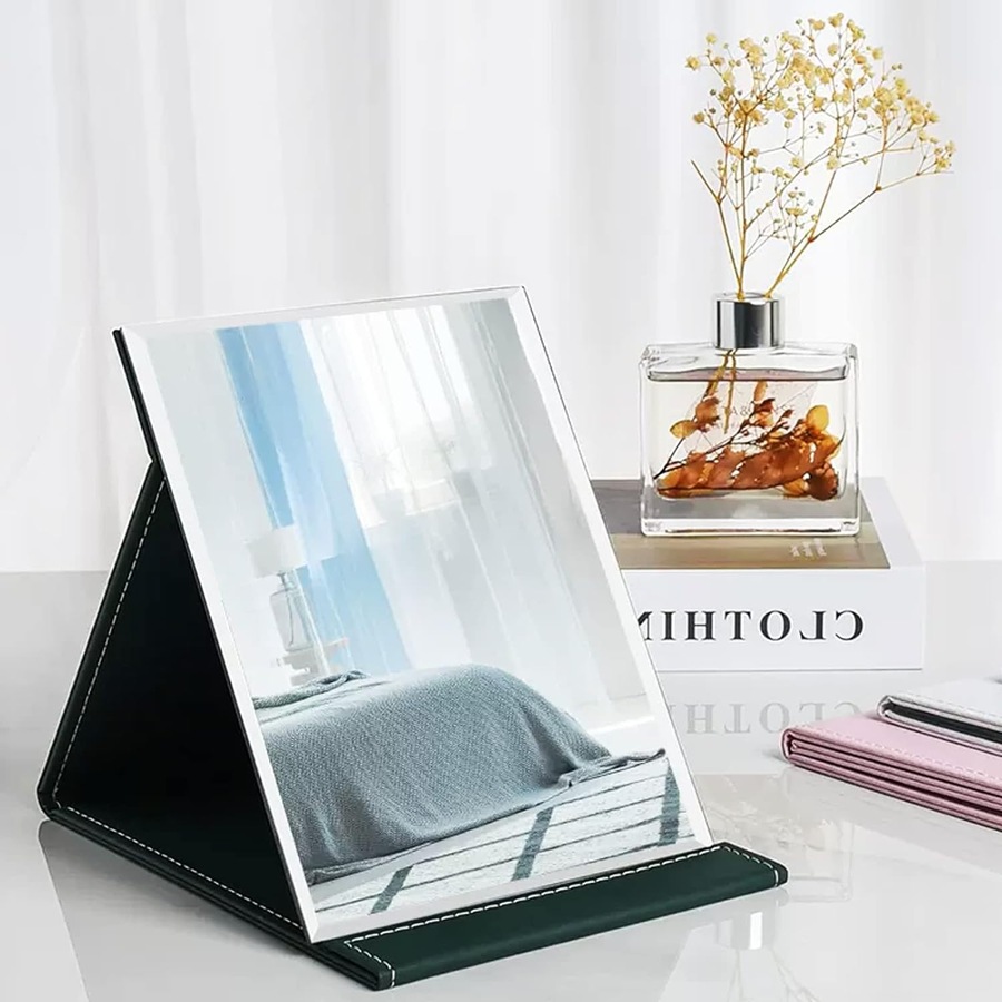 25x18 cm Foldable Makeup Mirror - Super HD Portable Adjustable Black Vanity Mirror with Stand for Travel