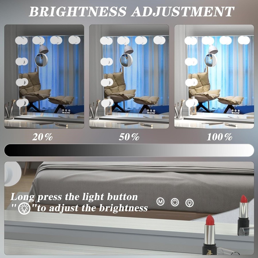 28x22 Hollywood Vanity Mirror with LED Lights and 10X Magnification
