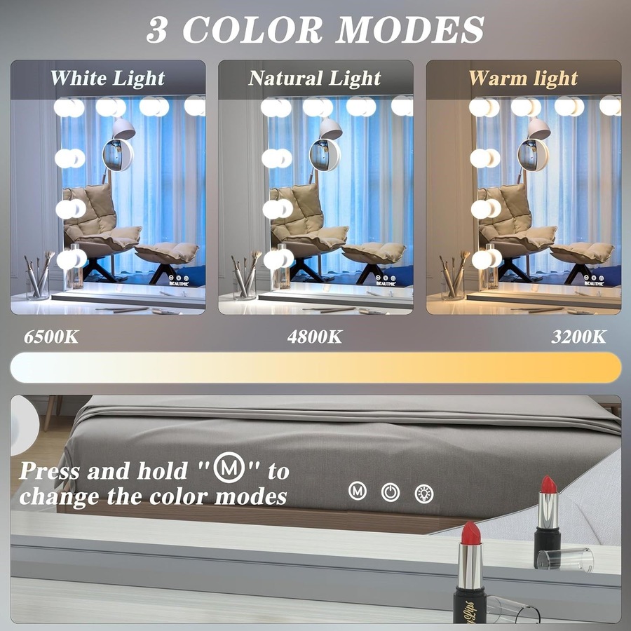 28x22 Hollywood Vanity Mirror with LED Lights and 10X Magnification