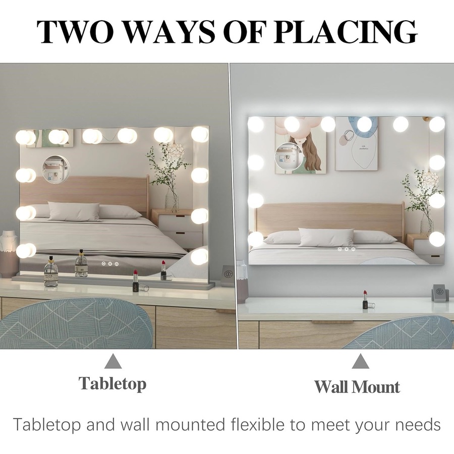 28x22 Hollywood Vanity Mirror with LED Lights and 10X Magnification