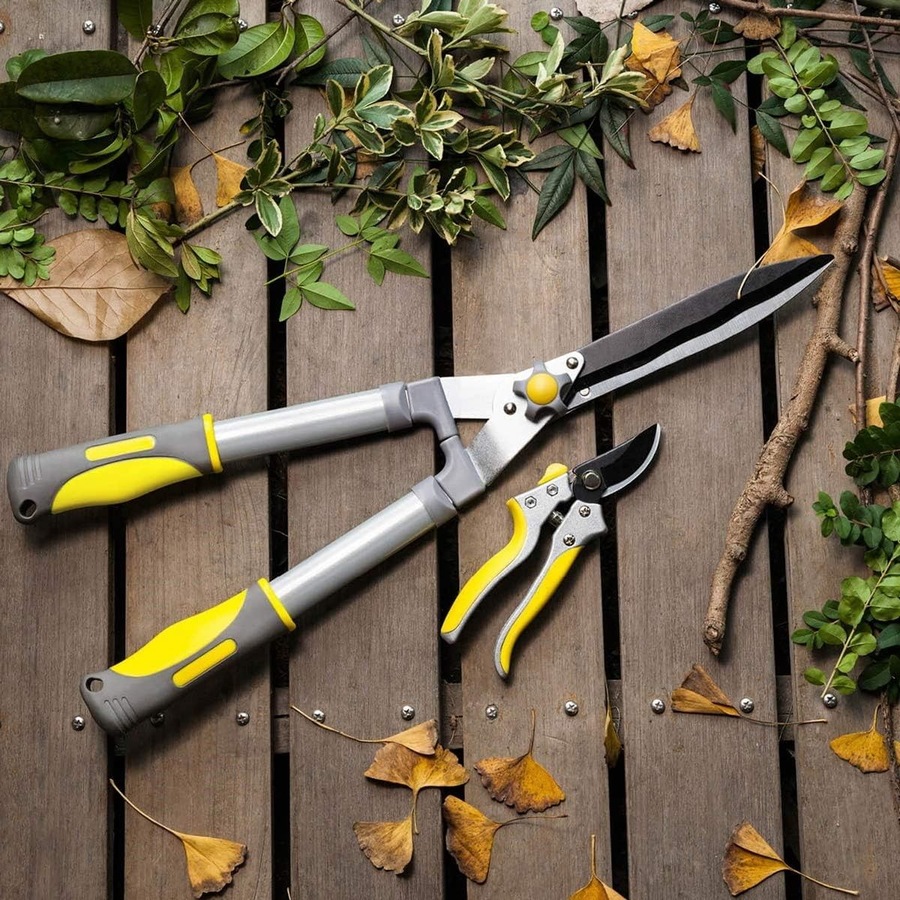 2Pcs Garden Shears - 23.6'' Heavy Duty Hedge Shears & 8.3'' Hand Pruner, Sharp Blades