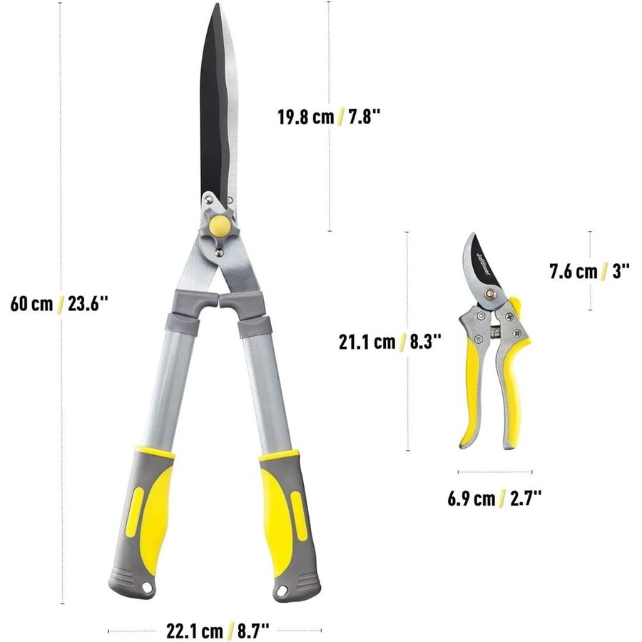 2Pcs Garden Shears - 23.6'' Heavy Duty Hedge Shears & 8.3'' Hand Pruner, Sharp Blades