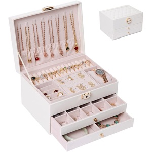 3-Layer Jewelry Box for Women: Removable Tray, Necklace, Earrings, Rings, Bracelets Organizer (White)