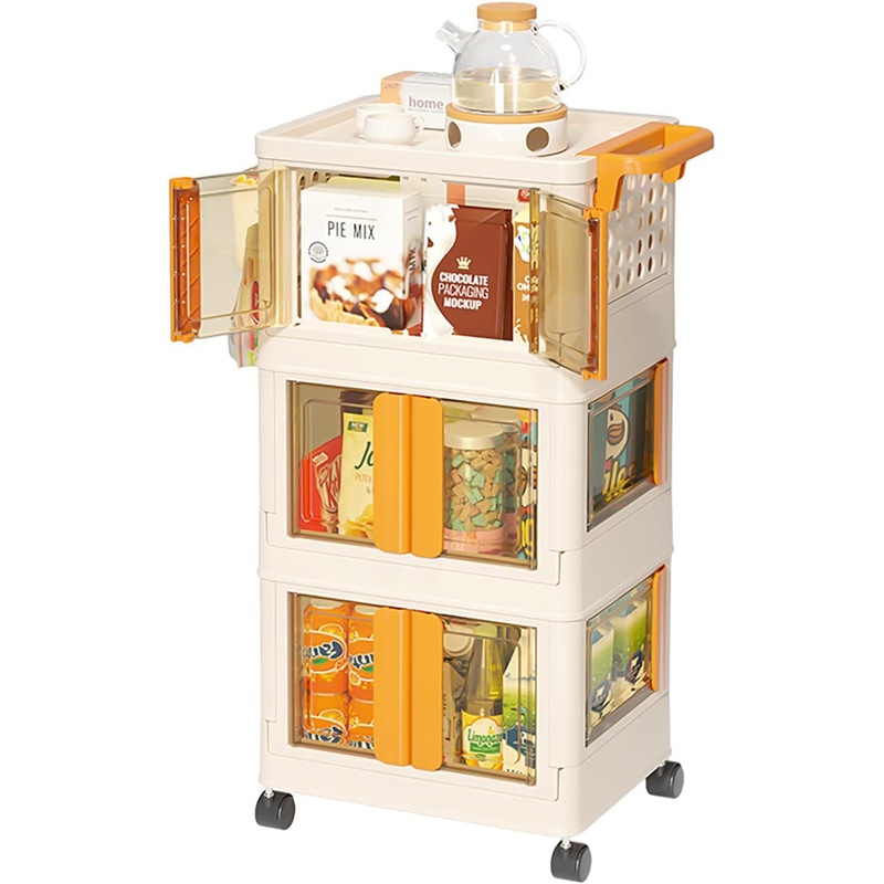 Buy 3 Tier Stackable Storage Box Wheels Collapsible Cart Foldable Plastic Box MyDeal