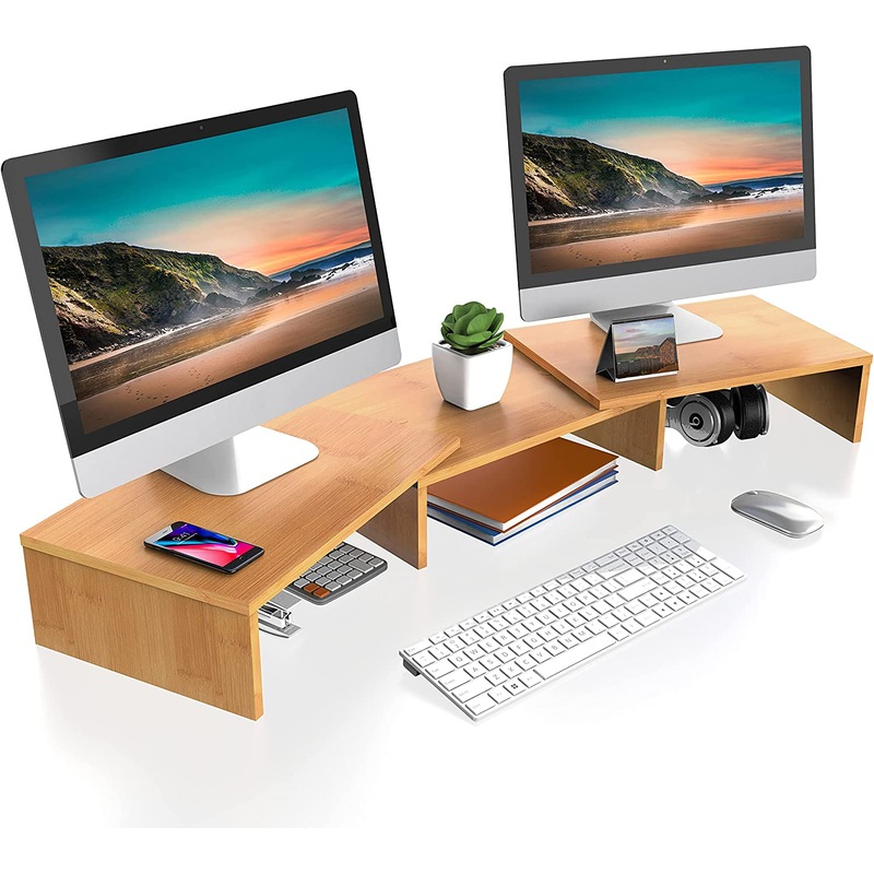 Buy 3 x Adjustable Computer monitor stand riser (Bamboo Color) - MyDeal